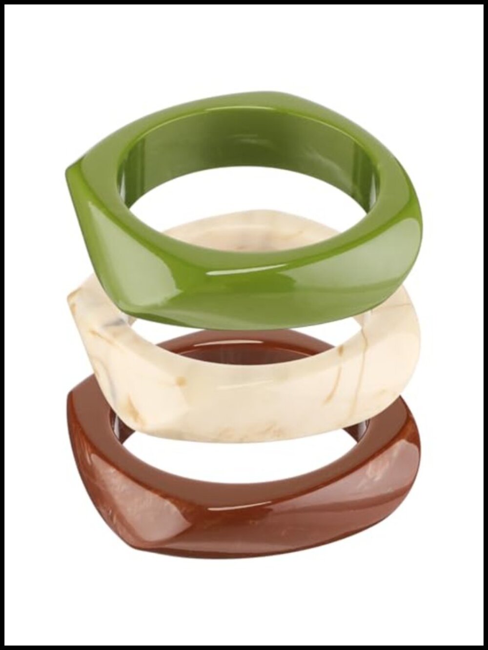 3 PC Acrylic Resin Bangle Bracelet Set Wide Geometric